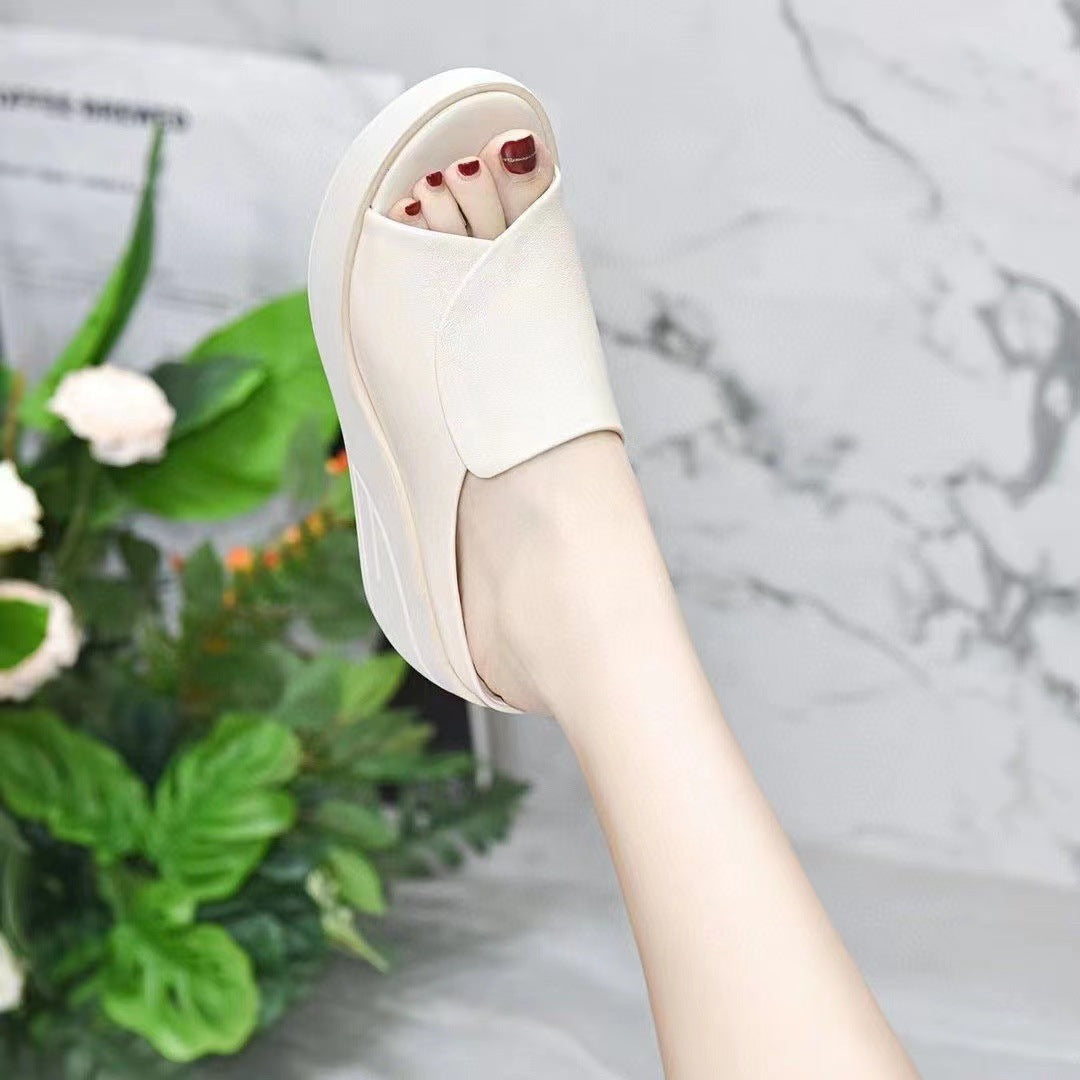 New Real Soft Leather Wedge Sandals Women&