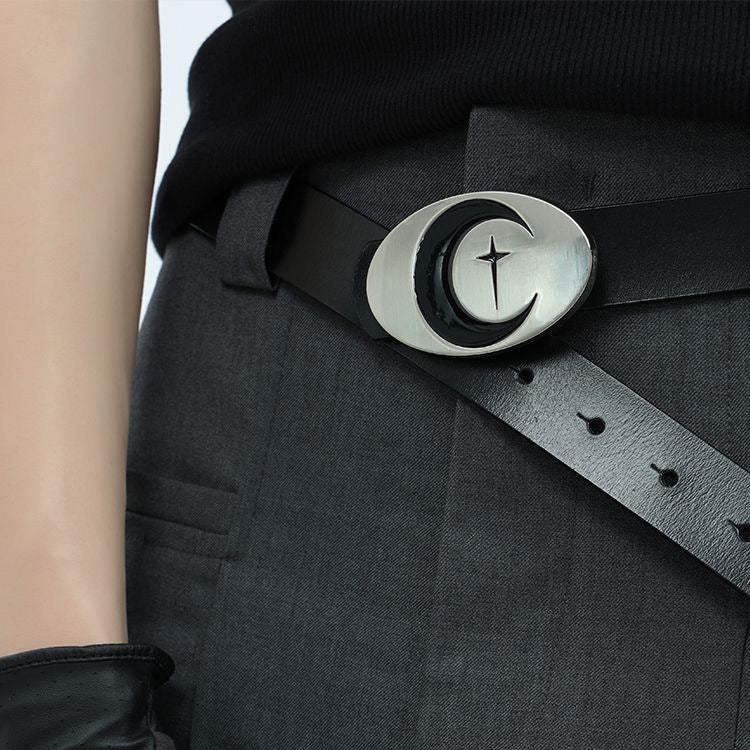 Personalized Distressed Metal Oval Moon Snap Button Decoration Belt Limorista