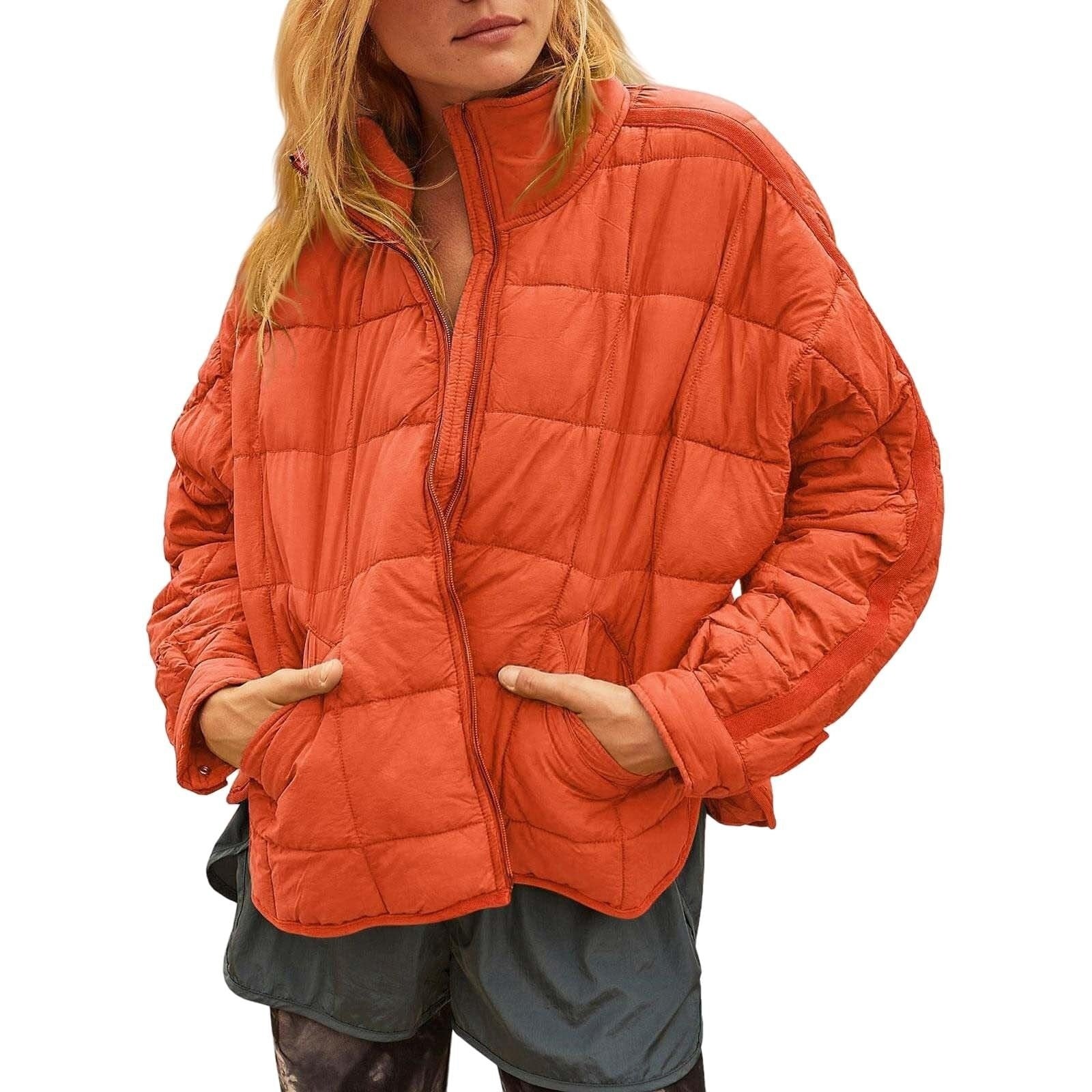 Solid Color Stand Collar Cotto With Loose Pockets Long Sleeved Jacket Women Limorista