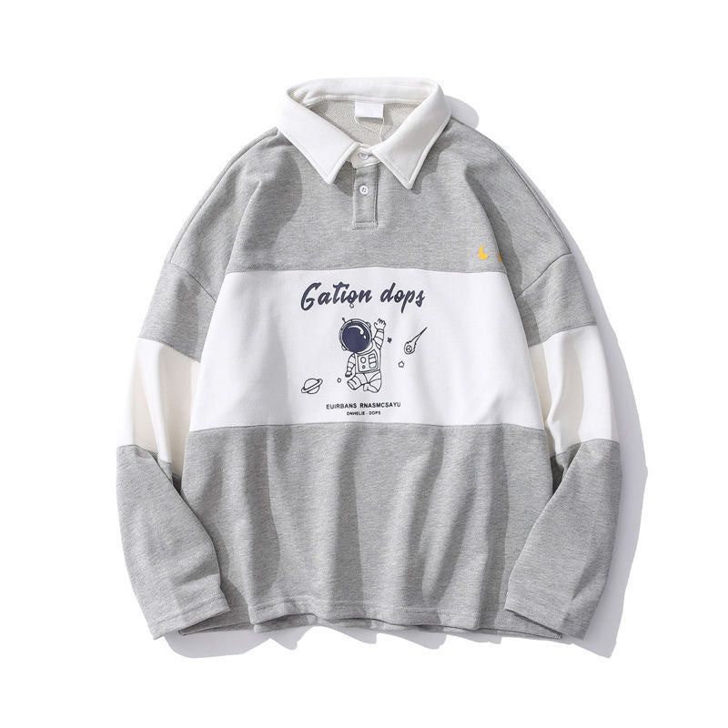 Polo Collar Astronaut Printed Sweater Women&