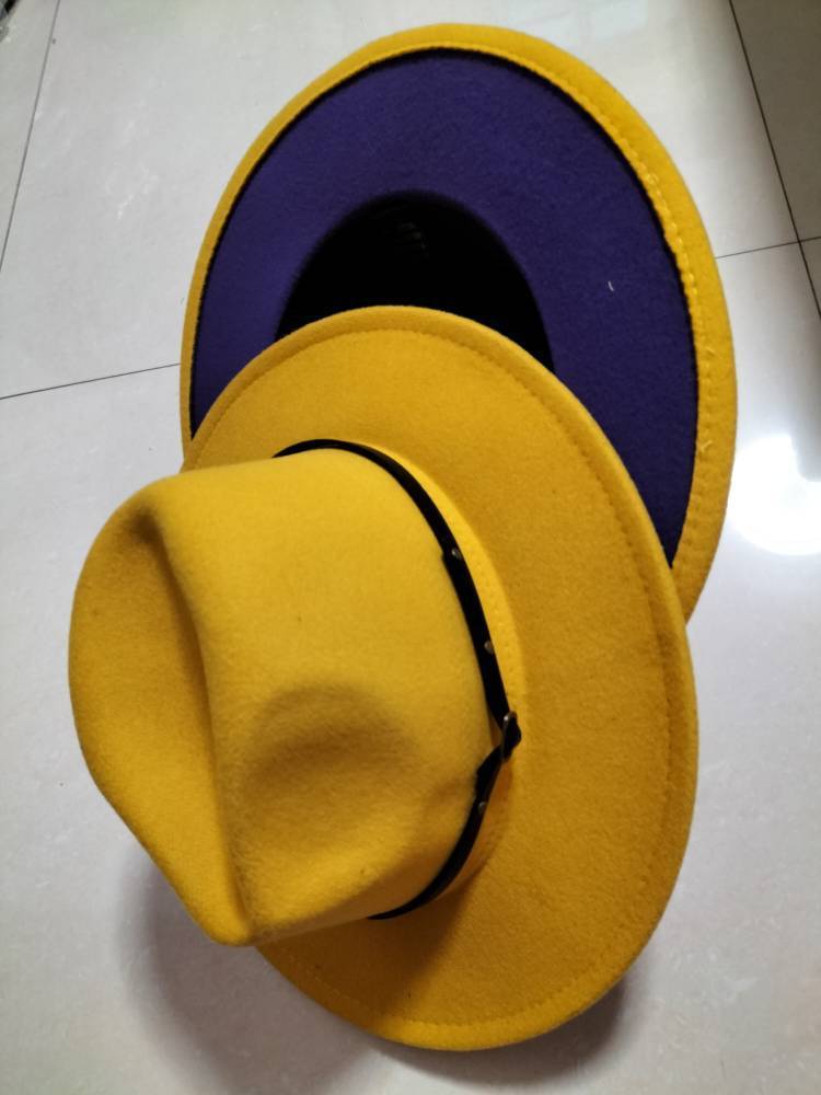 European And American Popular Woolen Top Color Matching Flat Brim Fedora Jazz Hat Limorista