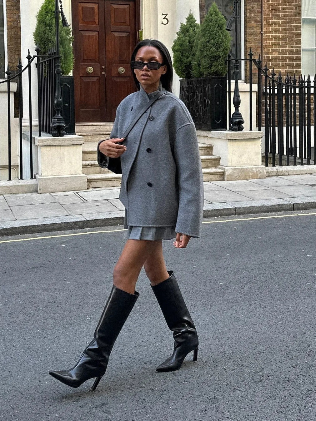 Limorista - Short Double Breasted Solid Color Coat Casual Temperament British Top