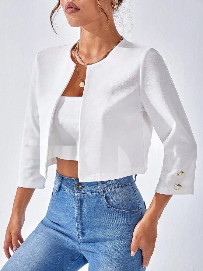 Solid Color Slit Bomber Jacket Limorista