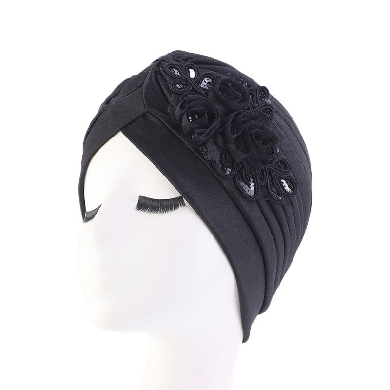 Ladies Sequin Flower Turban Toe Hat Fold Limorista
