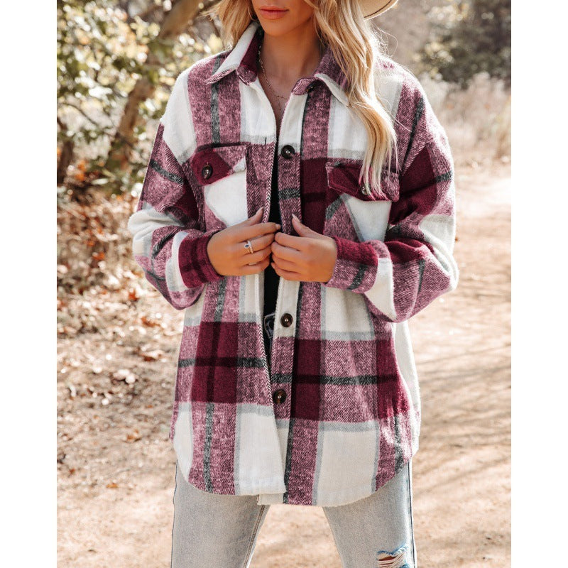 Cashmere Long Sleeve Plaid Top Loose Casual Women Limorista