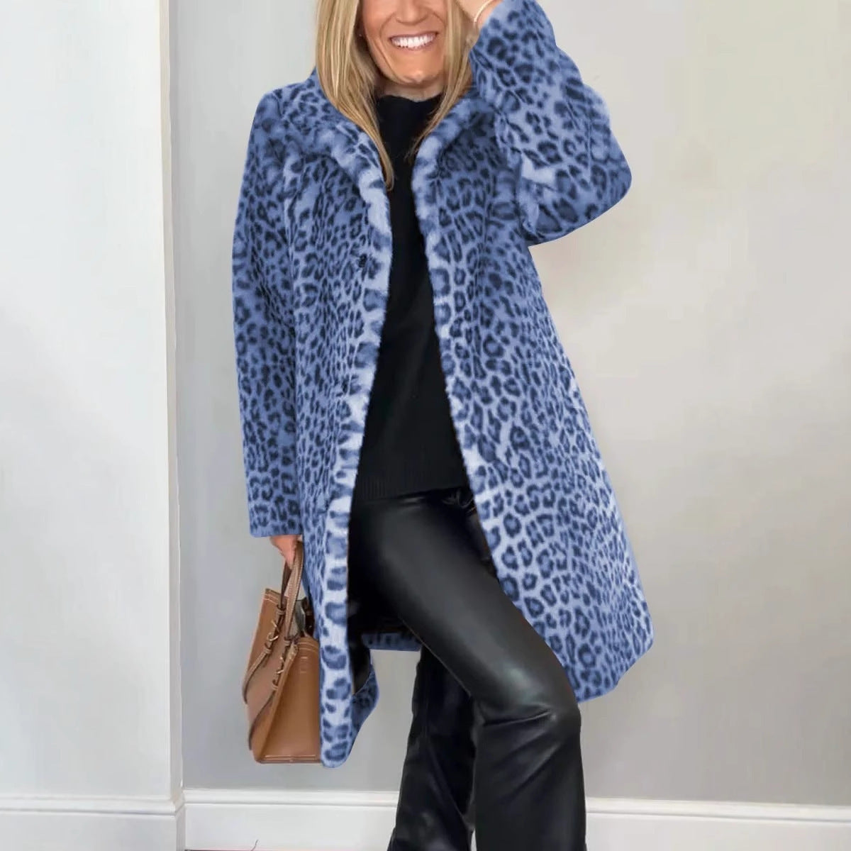 Fall Winter Leopard Print Plush Mid-length Coat Limorista