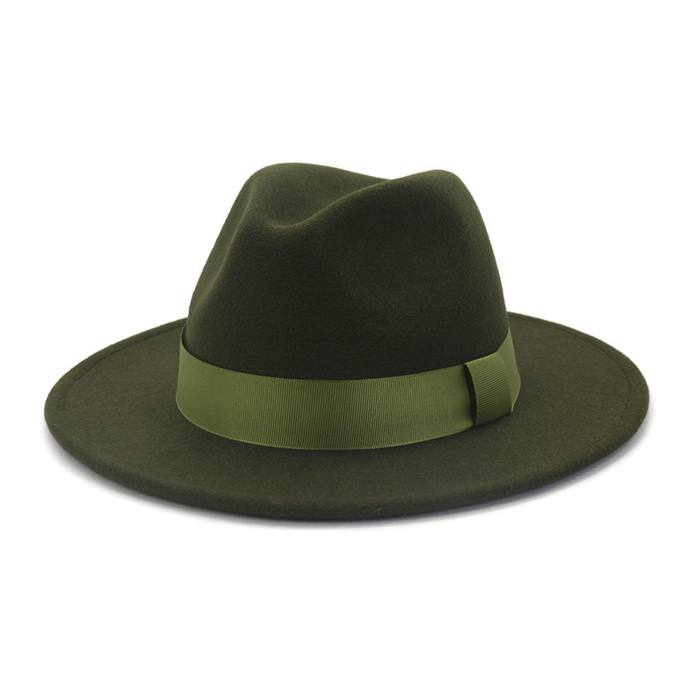 Fashionable Woolen Gentleman Jazz Flat Brim Big Hat Limorista