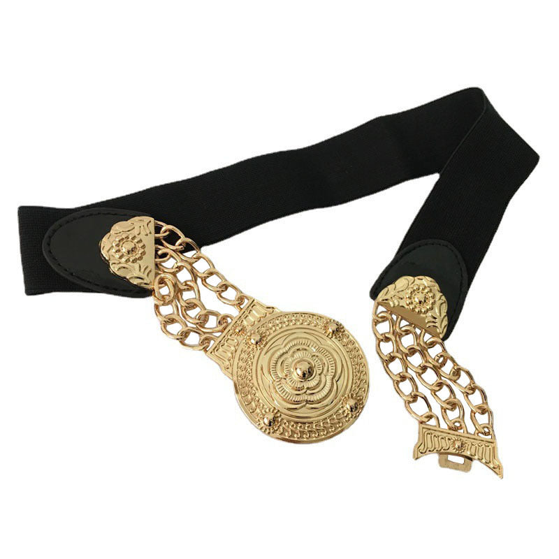 Fashion Metal Elastic Wide Belt Chain Flower Decoration Limorista