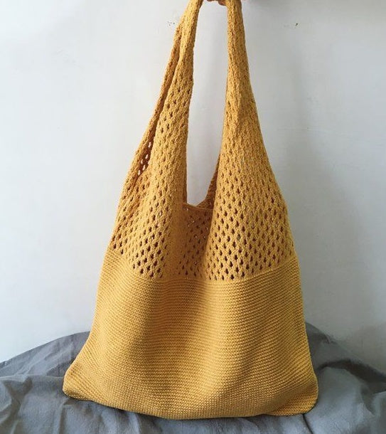 Simple Vintage Cutout Knit Tote Bag Limorista