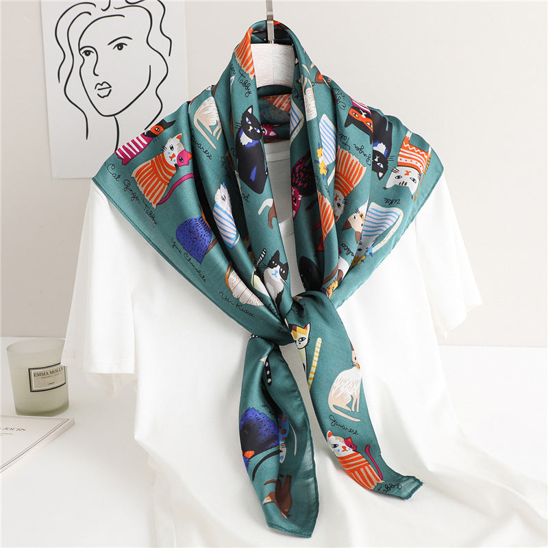 Cartoon Cat Silk Scarf Fashion Sun Protection Limorista