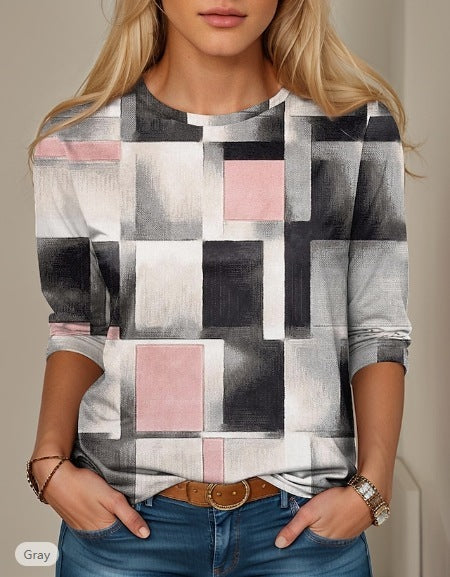 Long Sleeve Slim-fit T-shirt With Round Neck Digital Printing Limorista