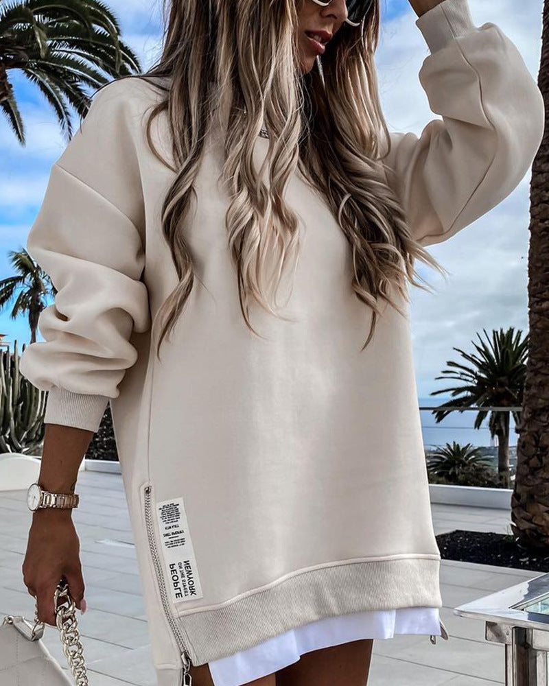 Zipper Decorations Round Neck Sweater Dress Limorista