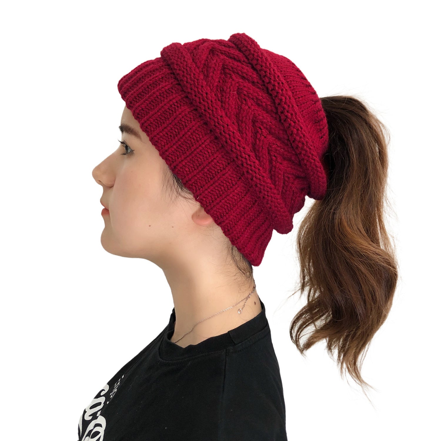 Ladies Ponytail Beanie Knit Stretch Hat Limorista