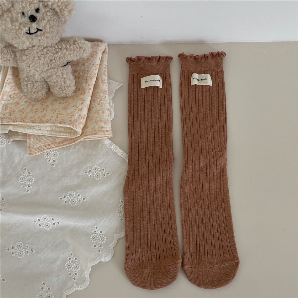 New Autumn And Winter Sweet Ruffled Socks For Girls Solidcolor Mid-calf Length Limorista