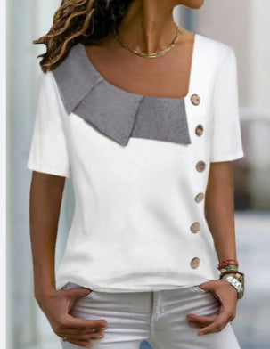 Limorista - Fashion Diagonal Collar Short Sleeves