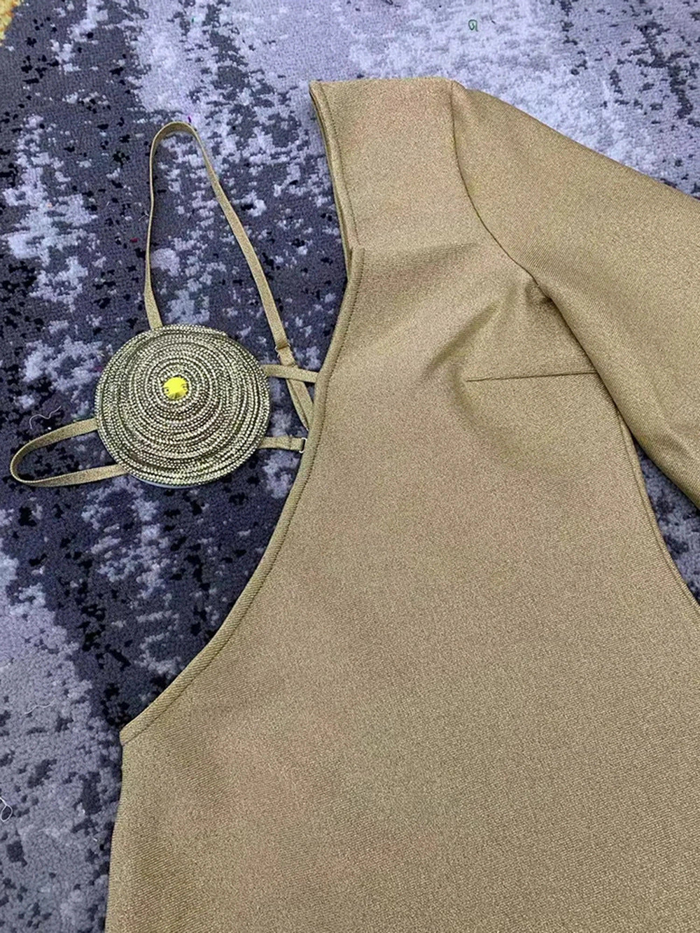 V-neck One-shoulder Flared Long Sleeve Bandage Dress Limorista