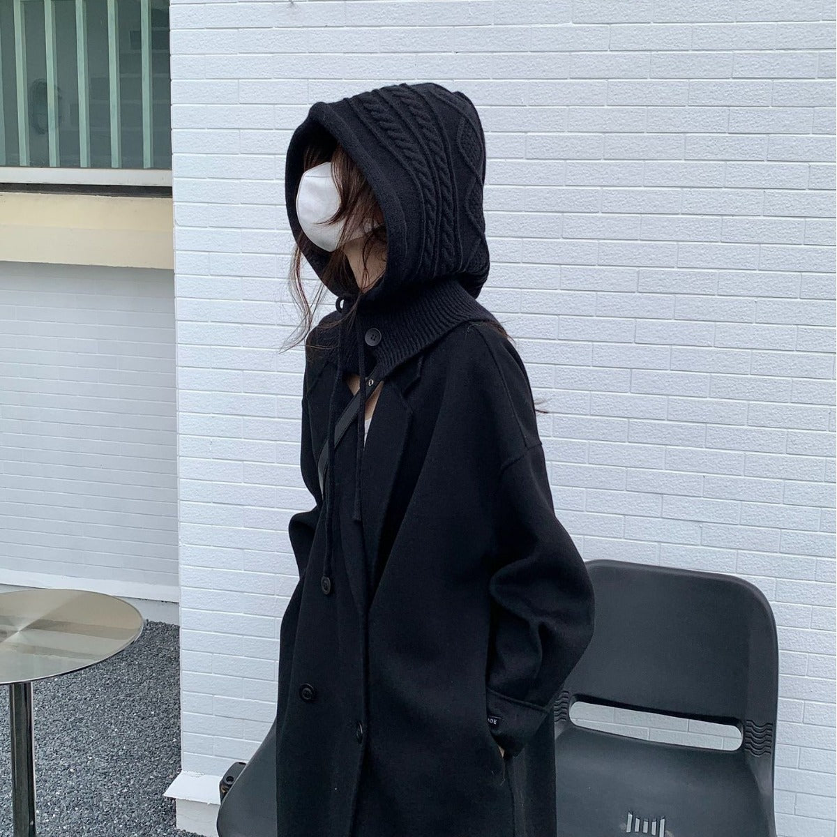 Knitted Thick Drawstring Hat Solid Color Limorista