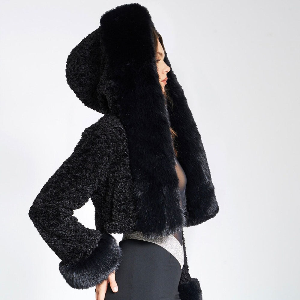 Short Rabbit Fur Collar Woolen Coat Limorista