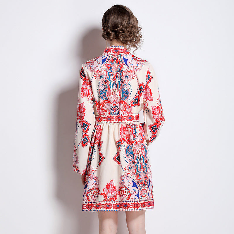 European And American Style Positioning Pattern V-neck Slimming Long Sleeves Dress Limorista