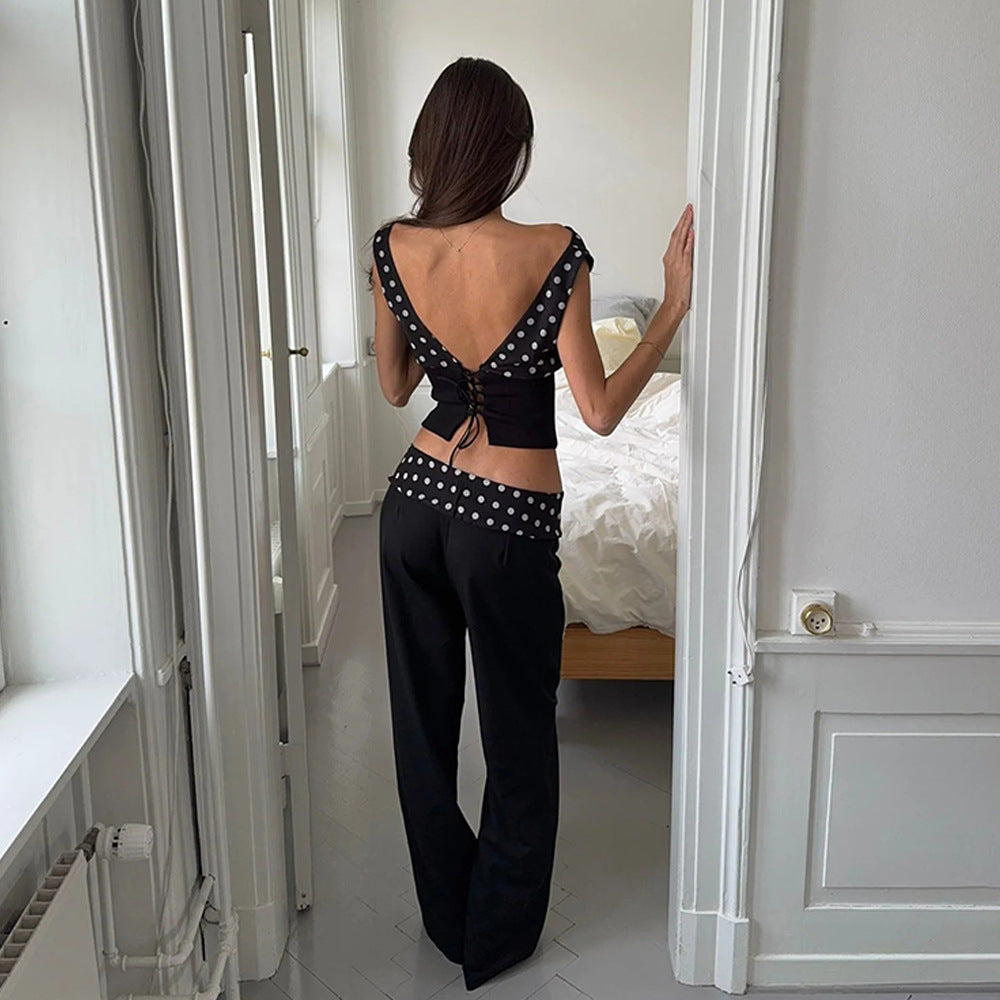 Slim-fitting Patchwork High Waist Straight Pants Limorista