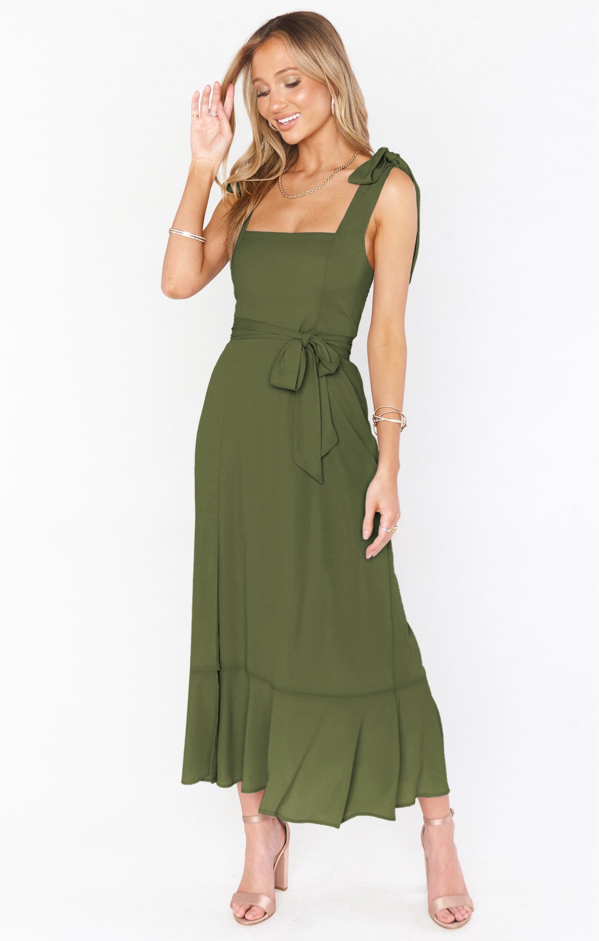 Temperament Suspender Split Dress With Lace-up Design Fashion Summer Ruffled Beach Dresses For Women Limorista