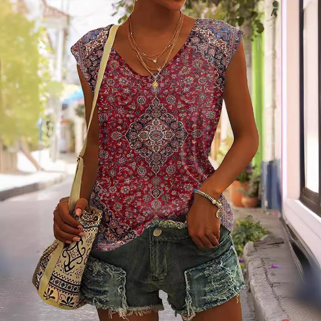 Printed Sleeveless Loose T-shirt Summer Women Limorista