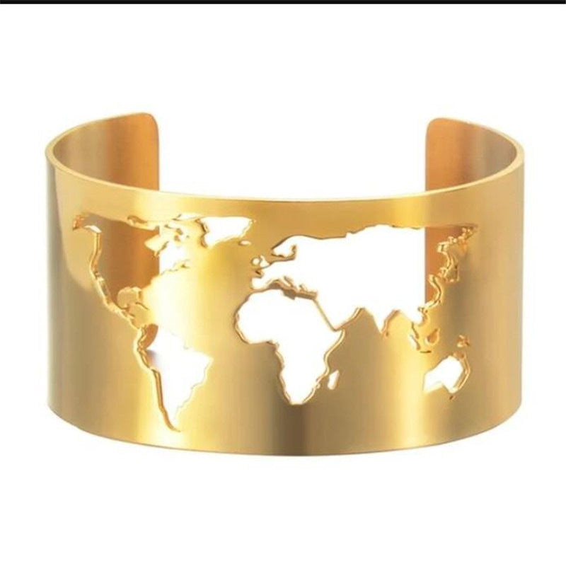 Female Creative Cutting Personality Fashion Hollowed-out World Map Open-ended Bracelet Limorista