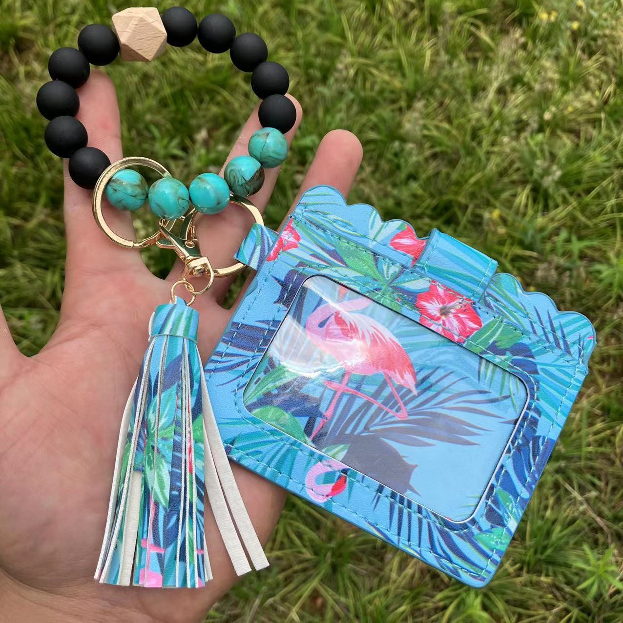 Silicone Bead Bracelet Card Bag Pu Tassel Women&