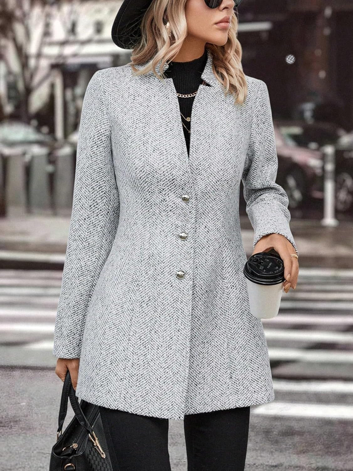 Long Sleeve Solid Color Stand Collar Button Trench Coat Fashion Women&