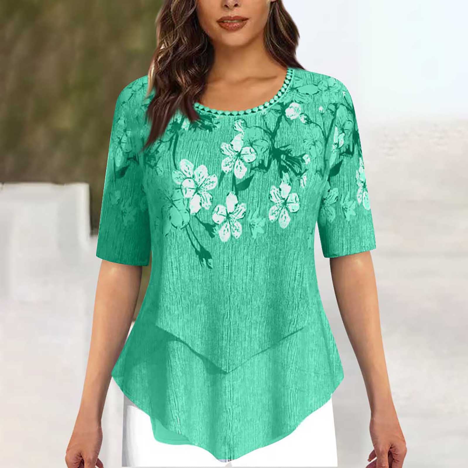 Positioning Printed Round Neck Irregular Short Sleeve Limorista