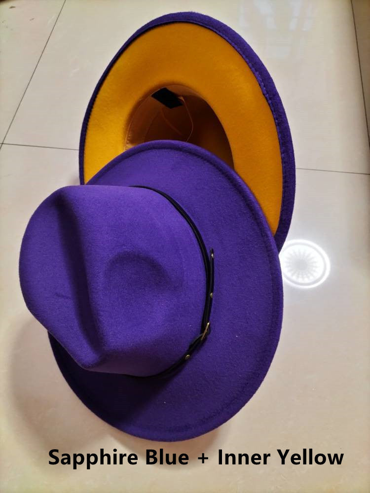 European And American Popular Woolen Top Color Matching Flat Brim Fedora Jazz Hat Limorista