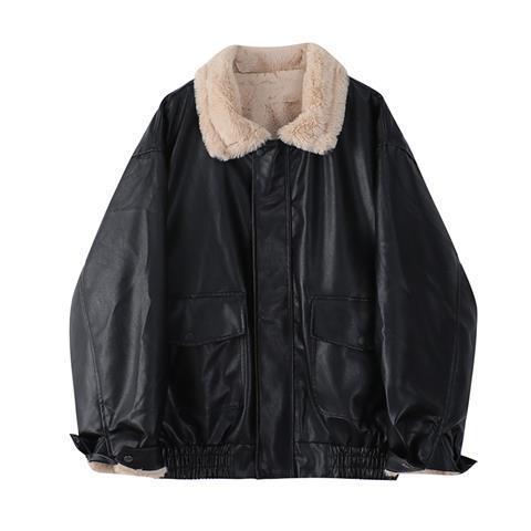 Zipper Retro Fashion Elegance Leather Coat Women&
