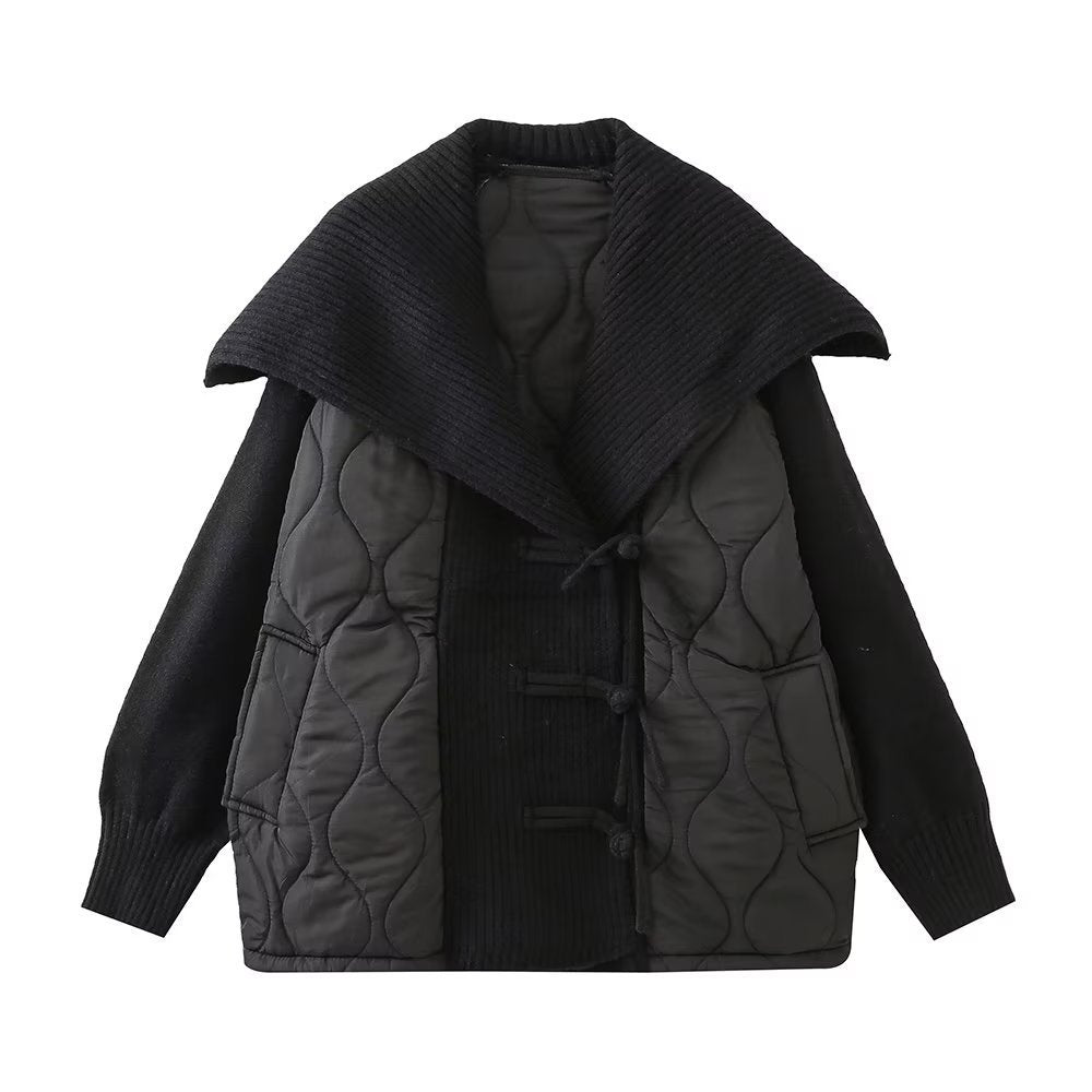 European And American Fashion Casual Loose Sailor Collar Patchwork Knitting Coat Limorista