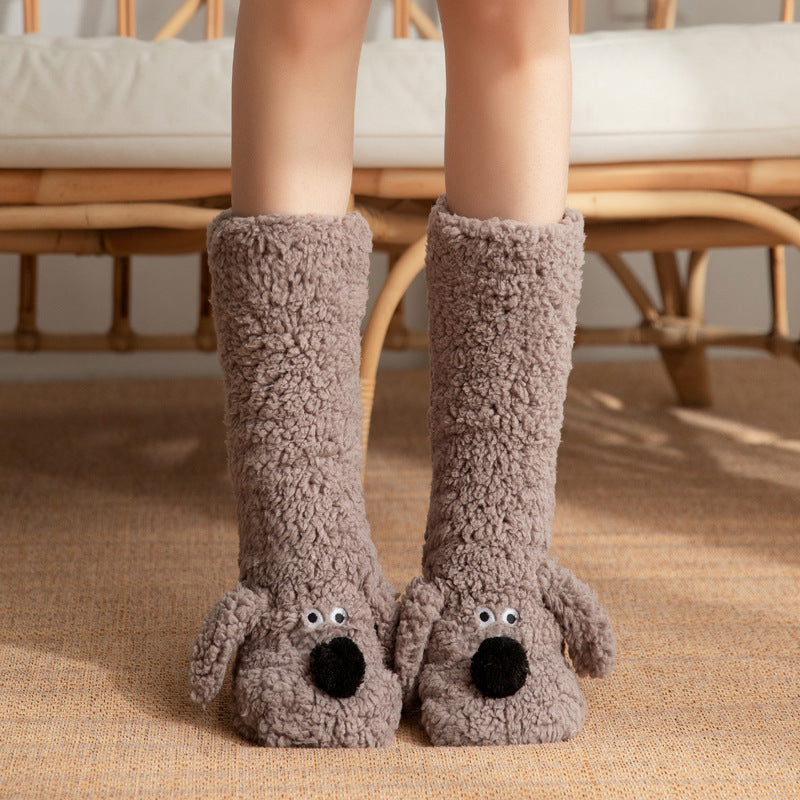 Cute Cartoon Dog Floor Socks Winter Warm Non-slip Plush Socks For Women Limorista