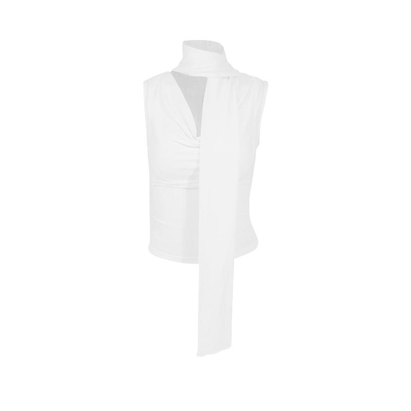 Limorista - Lace-up Tied Top Outerwear Ribbon Swing Collar Sleeveless Vest For Women