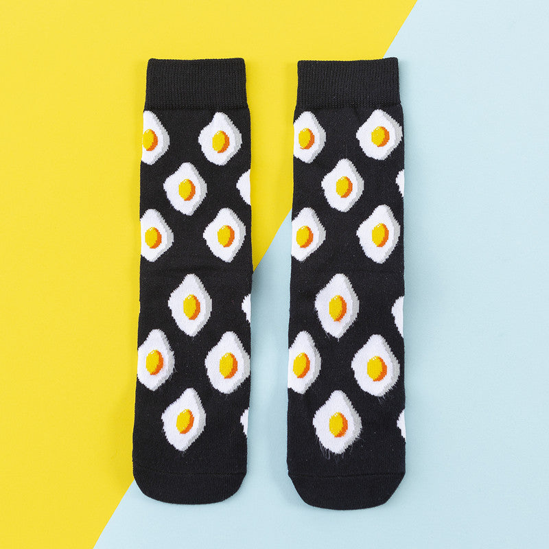 Avocado Chips Egg Fun Patchwork Color Medium Tube Cotton Socks Female Limorista