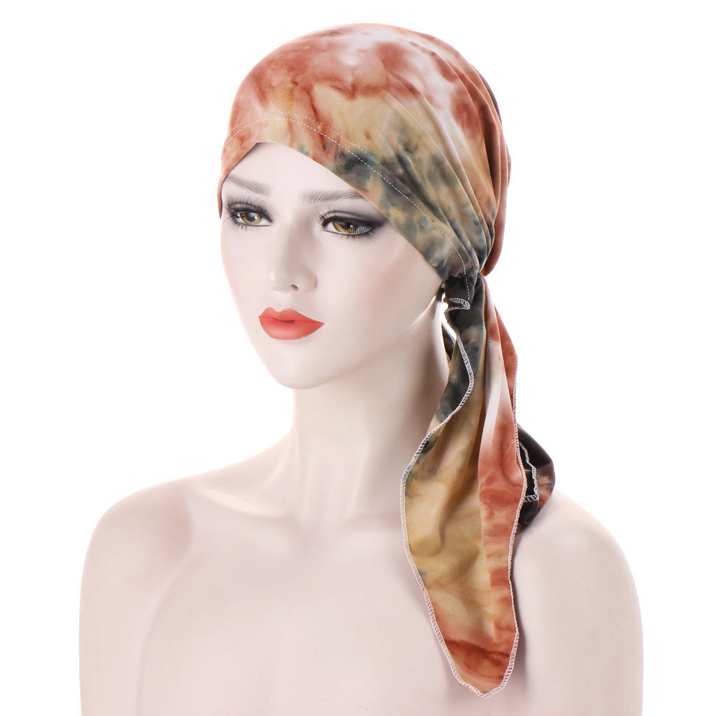 Curved Tail Turban Hat Flower Cloth Pullover Limorista