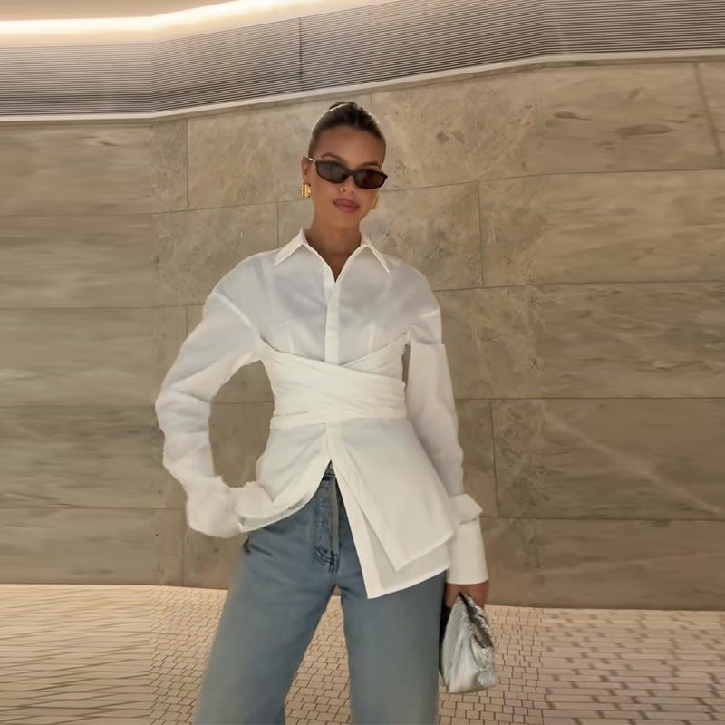 Female Loose And Irregular Slimming Long-sleeved Shirt Limorista