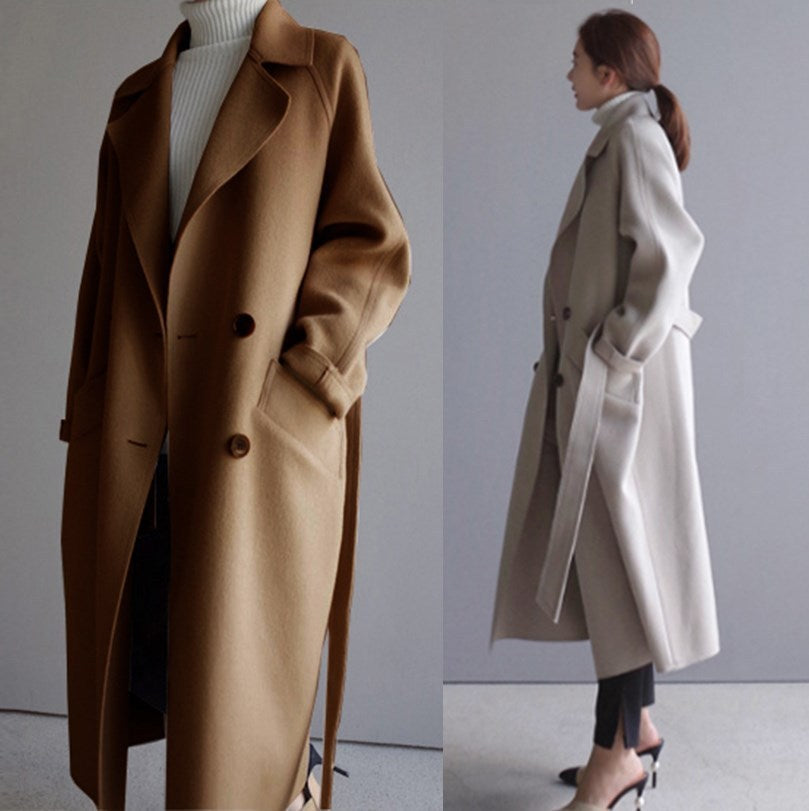 Korean Style Temperament Mid-length Over-the-knee Double-sided Cashmere Woolen Coat Limorista