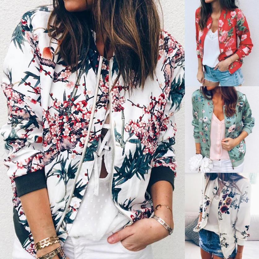 Fashion Printed Round Neck Zipper Long Sleeve Coat Limorista