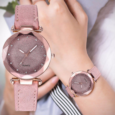 Casual Women Romantic Starry Sky Wrist Watch Leather Rhinestone Designer Ladies Clock Limorista