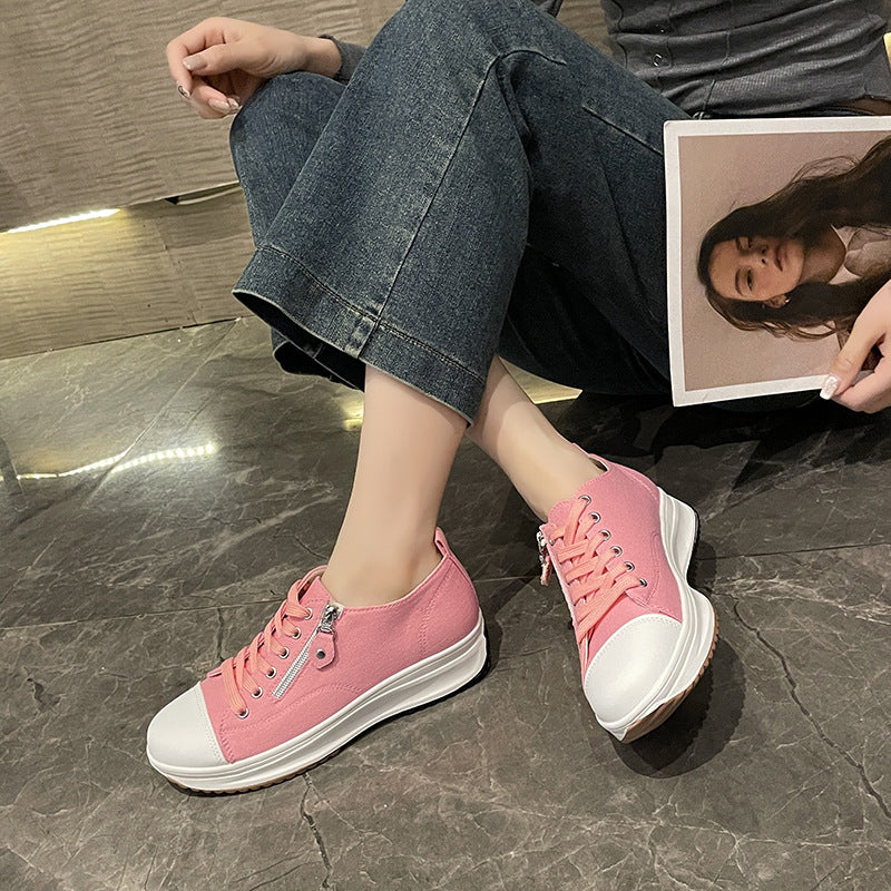 Plus Size Solid Color Low Cut Fashion Round Head Lace-up Platform Women&