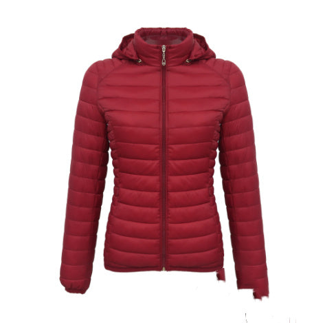 Autumn And Winter Zipper Short Hooded Detachable Solid Color Stand Collar Lightweight Cotton-padded Jacket Limorista