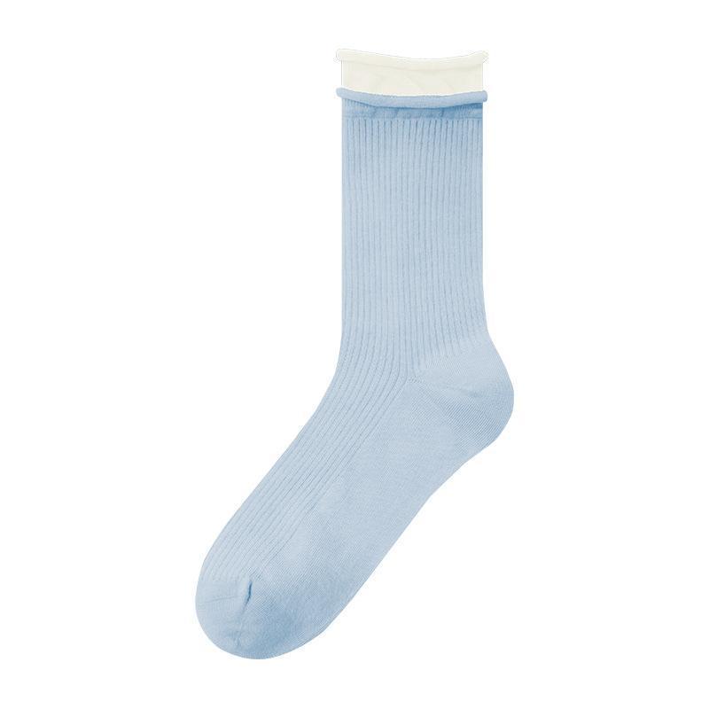 Contrast Color Double Screw Transparent Silk Cool Sunken Stripe Socks Limorista
