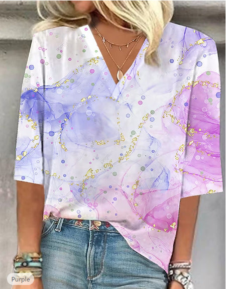 Cross-border Amazon Clothing 3D Printed V-neck Pullover Leisure Cropped POD Customization Limorista