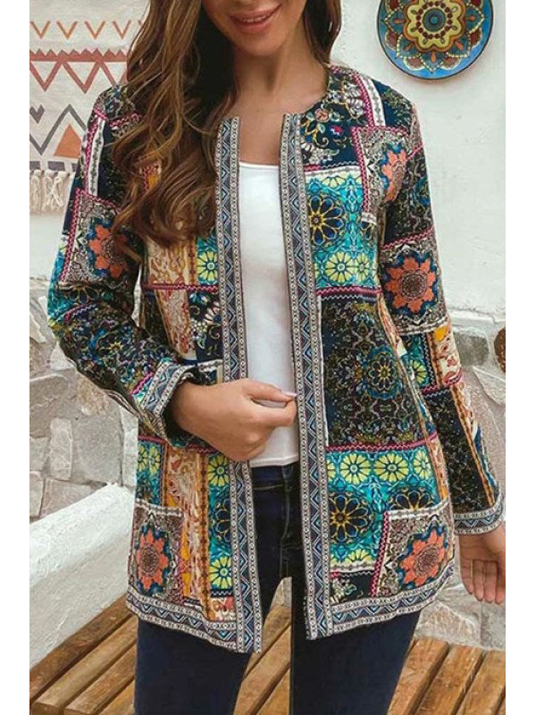 Limorista - Printed Loose Long Sleeve Jacket Cardigan