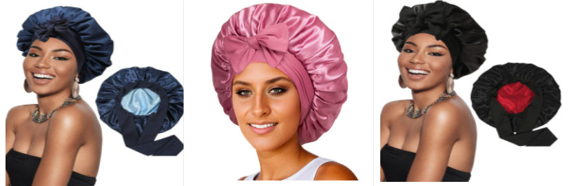 Double-layer Satin Ribbon Round Cap Bow Artificial Silk Beauty Hair Care Wide-brimmed Hat Limorista