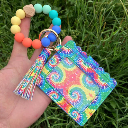 Silicone Bead Bracelet Card Bag Pu Tassel Women&