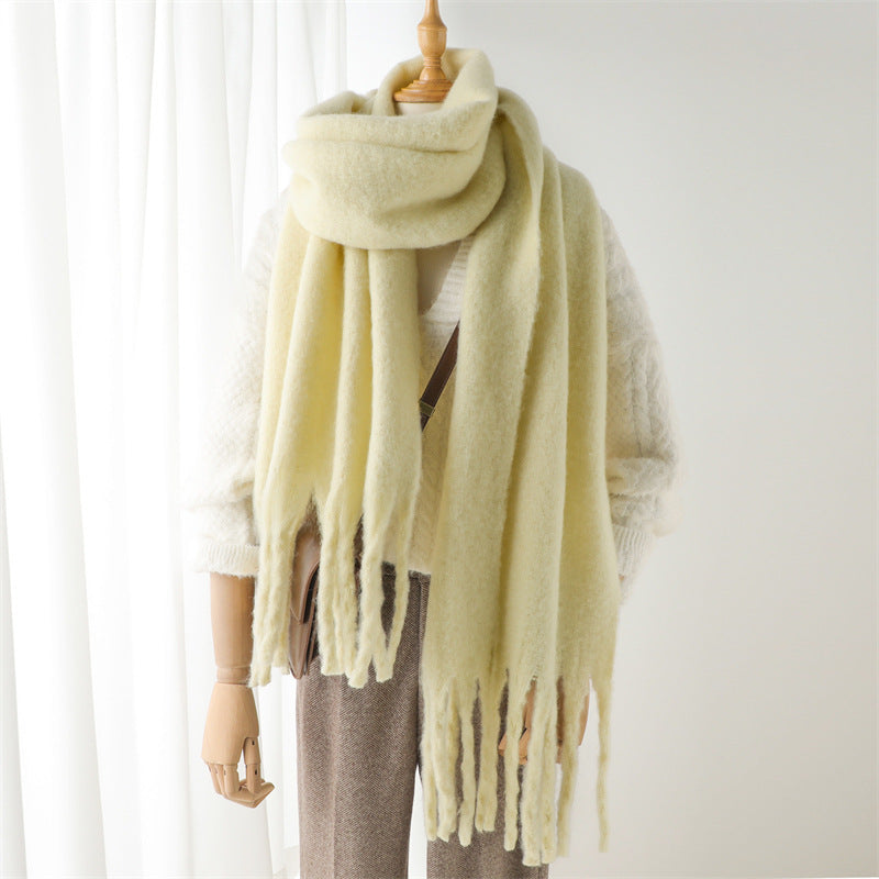 Mohair Pure Color All-matching Winter Warm Lengthened Fringe Bib Towel Limorista