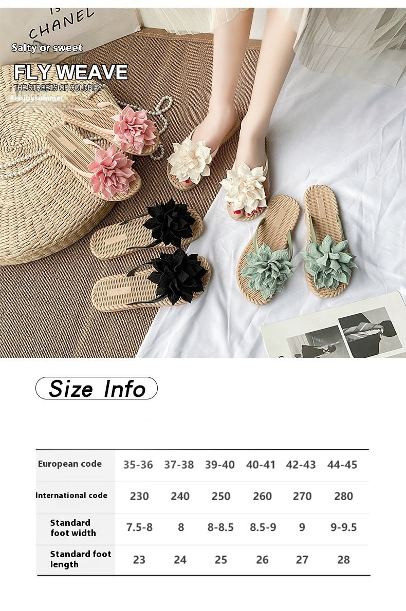 Gentle Woman Flowers All-matching Flat Shoes Non-slip Beach Sandals Limorista
